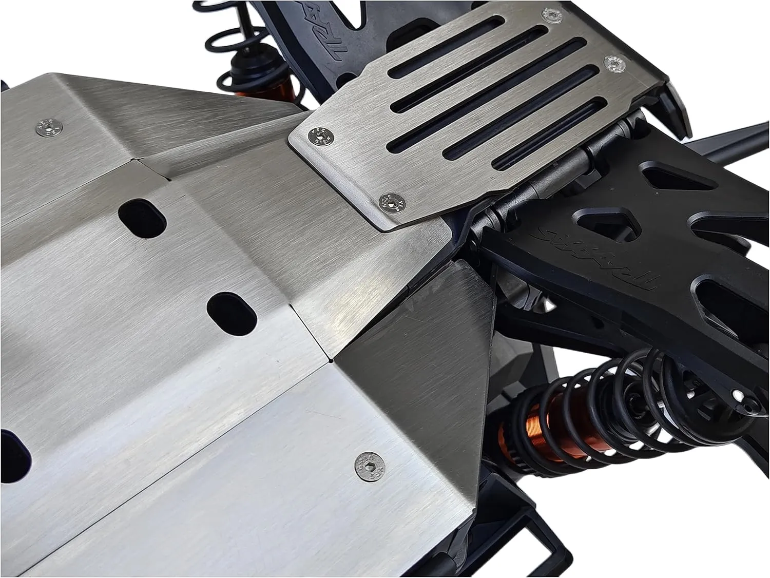 Stainless Steel Chassis Protect Armor Front Center Rear Skid Plate 5pcs for Traxxas 1/6 XRT Monster Truck 8S #78086-4 - Hollow Version