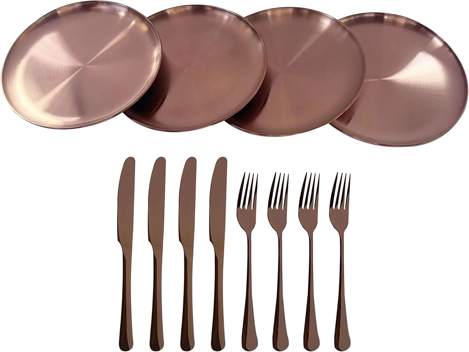 Stainless Steel Dinnerware Set – 12 Pieces: Includes 4 plates, 4 forks, and 4 knives. Rust-resistant and easy to clean. Perfect for everyday use, family gatherings, picnics, or camping trips
