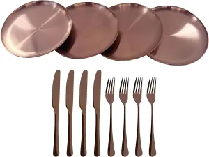 Stainless Steel Dinnerware Set – 12 Pieces: Includes 4 plates, 4 forks, and 4 knives. Rust-resistant and easy to clean. Perfect for everyday use, family gatherings, picnics, or camping trips