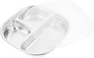 Stainless Steel Divided Tray Plate with Transparent Lid Compartment Cafeteria Tray for Lunch Outdoor Camping and Portion Control and Easy to Clean