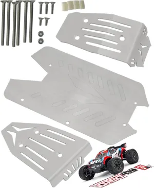 Stainless Steel Front Center Rear Chassis Armor Skid Plate Set for 1/10 Arrma Vorteks 4x4 3S Blx 4WD,RC Upgrades Part Front Chassis & Center Chassis & Rear Chassis Hop Ups,Silver,Upgrade 2022