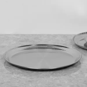 Stainless Steel Hammered Double Wall Coupe Shape Quarter Dinner Plate, 7.5"