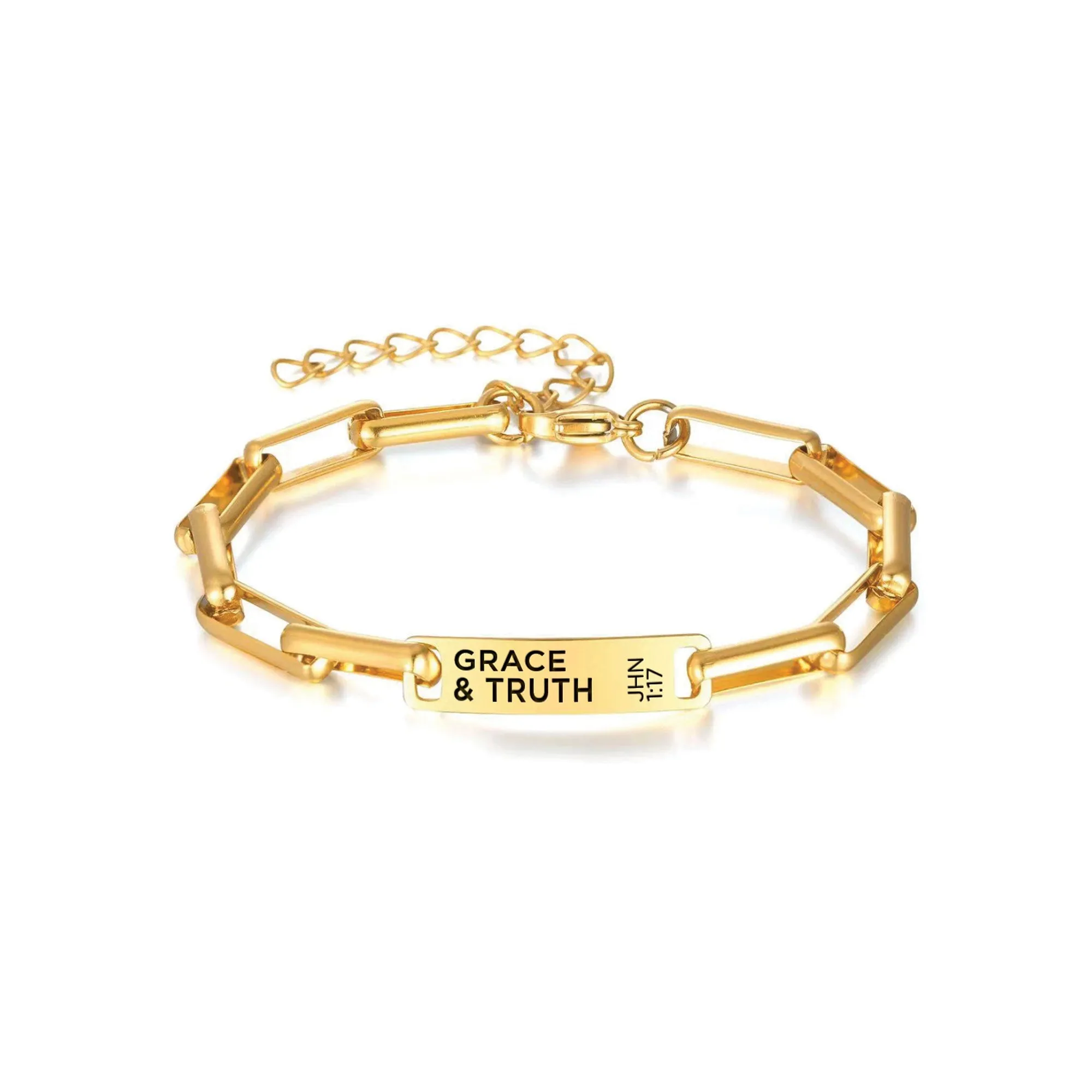 Stainless Steel ID Bracelet – Grace & Truth, Jhn 1:17 – Gold Color