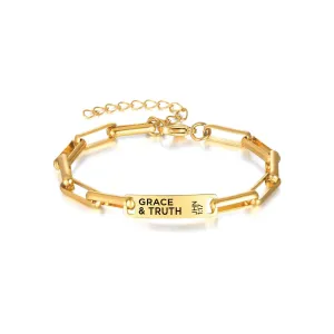 Stainless Steel ID Bracelet – Grace & Truth, Jhn 1:17 – Gold Color