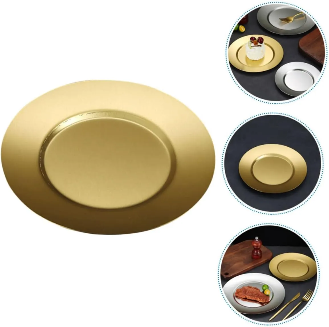 Stainless Steel Plate Dinner Child-safe Round Edge Large Plate Dessert Serving Dishwasher Safe