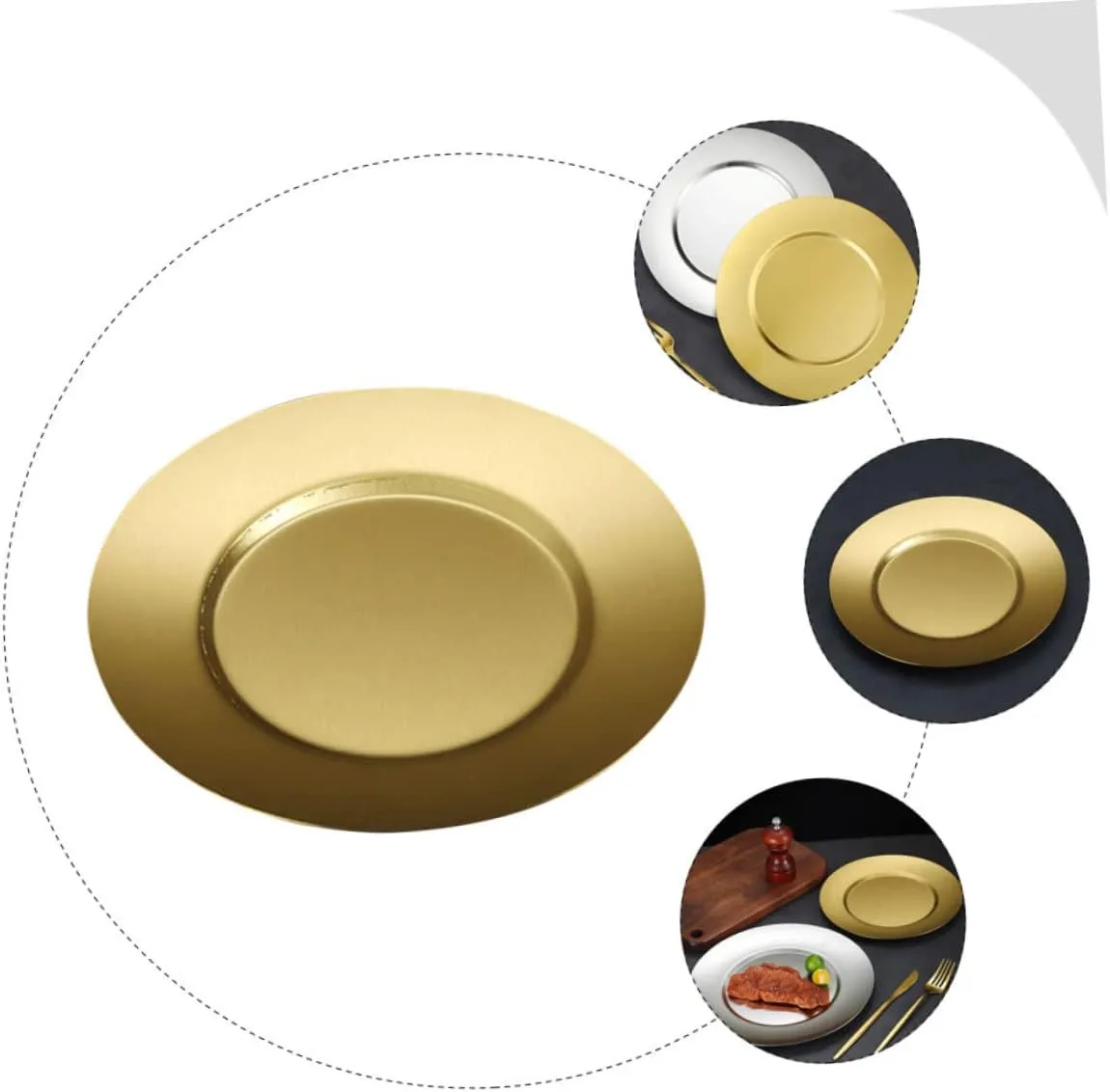 Stainless Steel Plate Dinner Child-safe Round Edge Large Plate Dessert Serving Dishwasher Safe