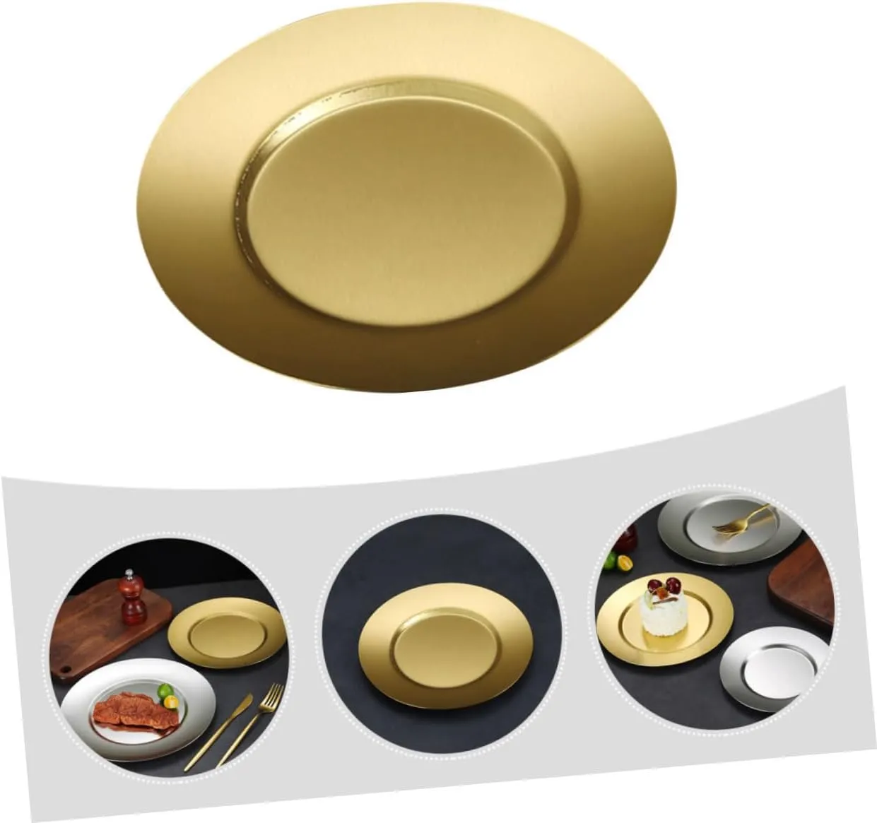 Stainless Steel Plate Dinner Child-safe Round Edge Large Plate Dessert Serving Dishwasher Safe