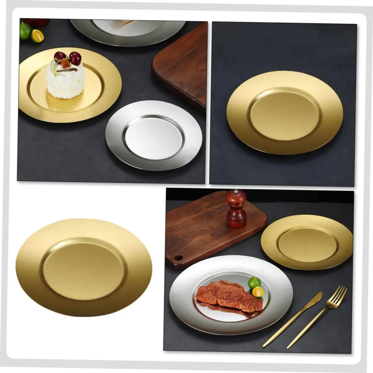Stainless Steel Plate Dinner Child-safe Round Edge Large Plate Dessert Serving Dishwasher Safe