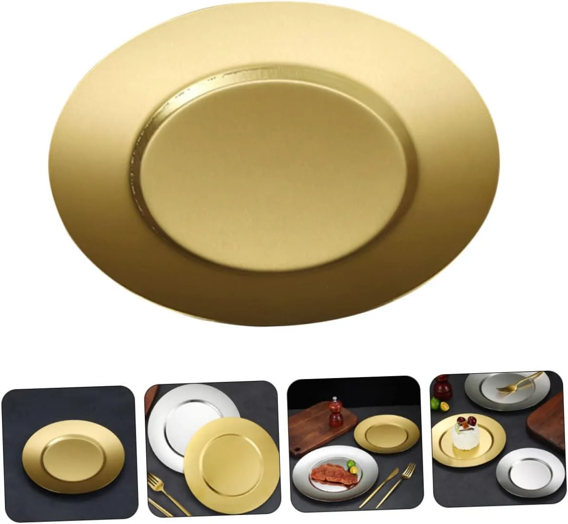 Stainless Steel Plate Dinner Child-safe Round Edge Large Plate Dessert Serving Dishwasher Safe