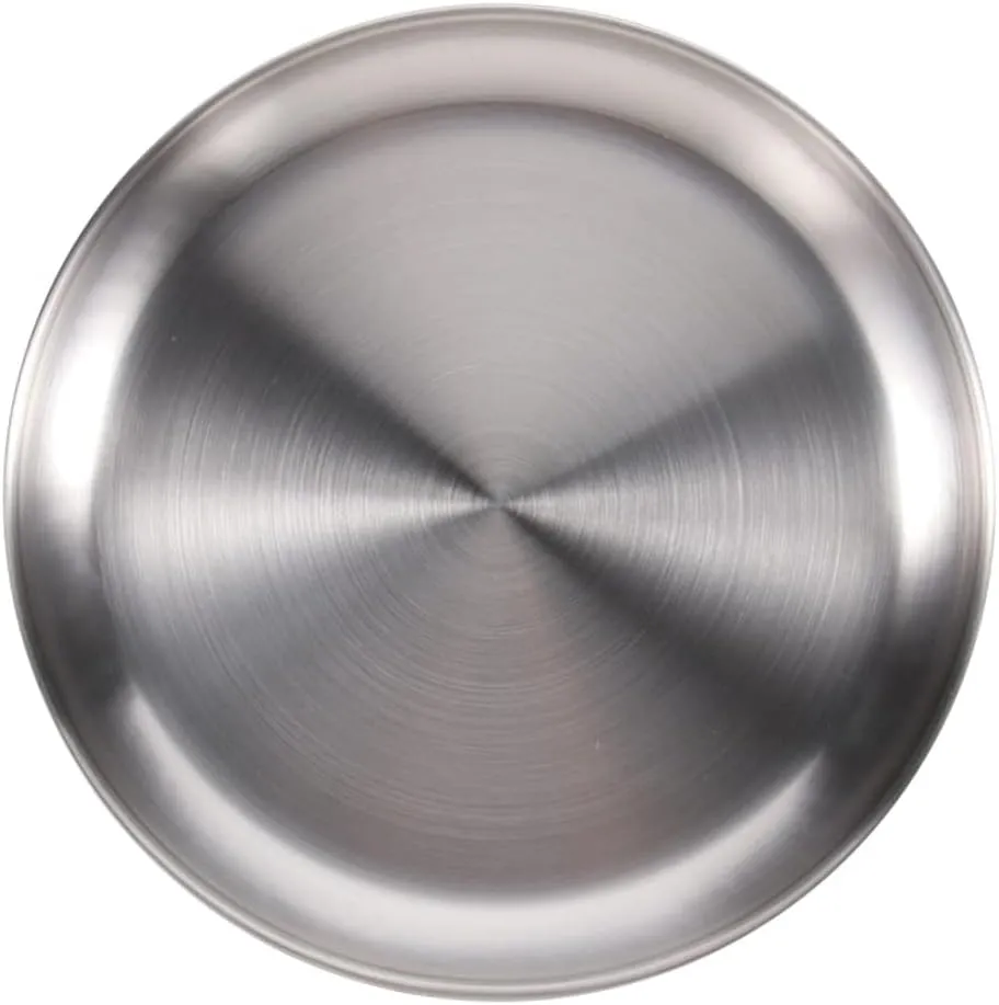 Stainless Steel Plates for Camping Round Plate Metal 20cm Diameter Korean Style for Outdoor Use