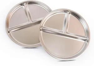 Stainless Steel Portion Control Plate | 3 compartment plates | Divided Plates for Adults Kids | Bariatric and Diabetic Diet Food Portion Plate | 2 pack - 9"x 9" Size