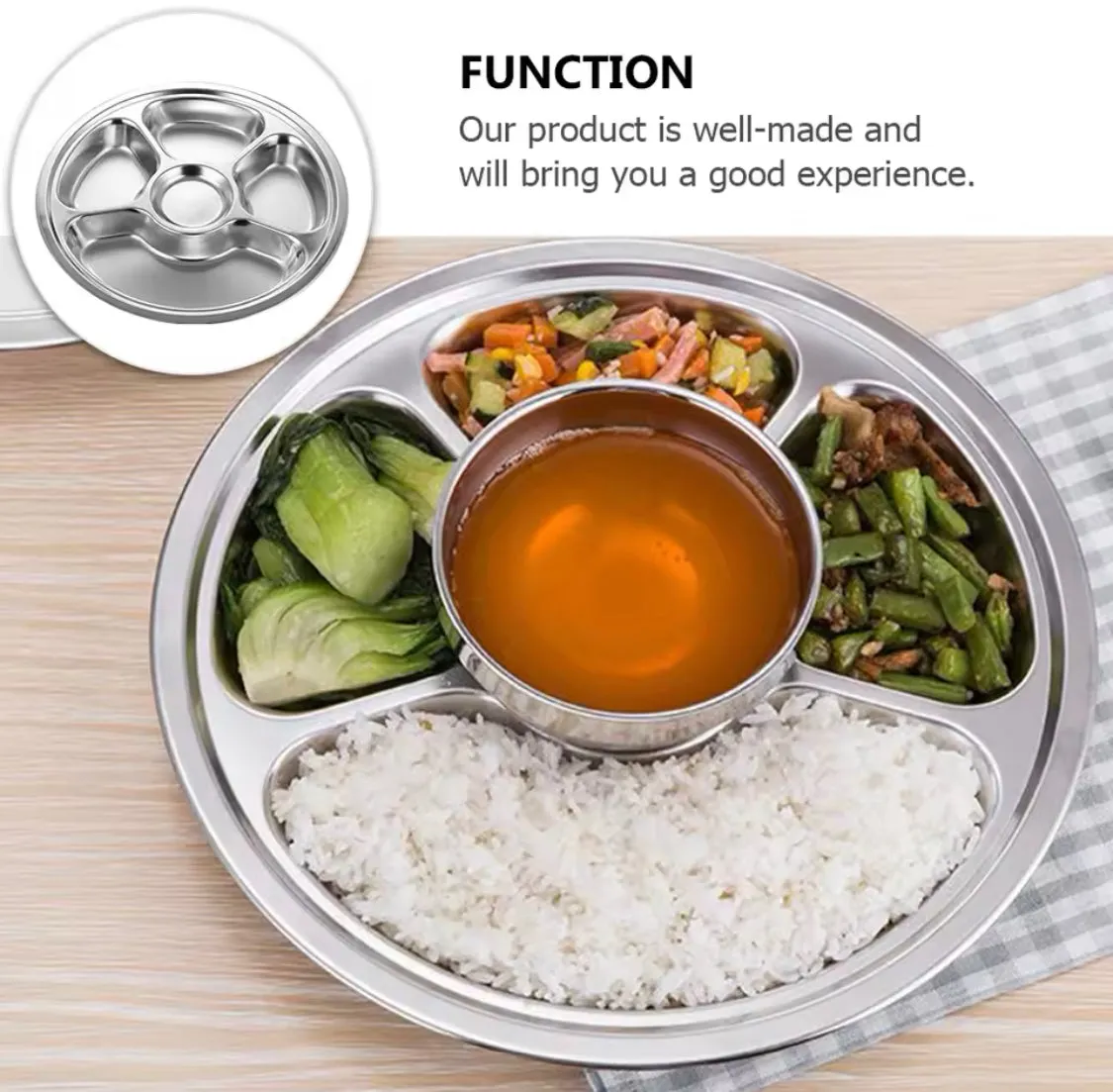 Stainless Steel Round Divided Dinner Plate