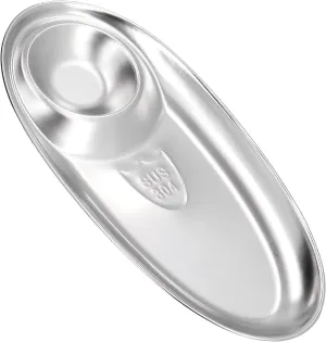 Stainless Steel Snack Plate Easy to Oval Divided Dish for Home Outdoor Camping (L)