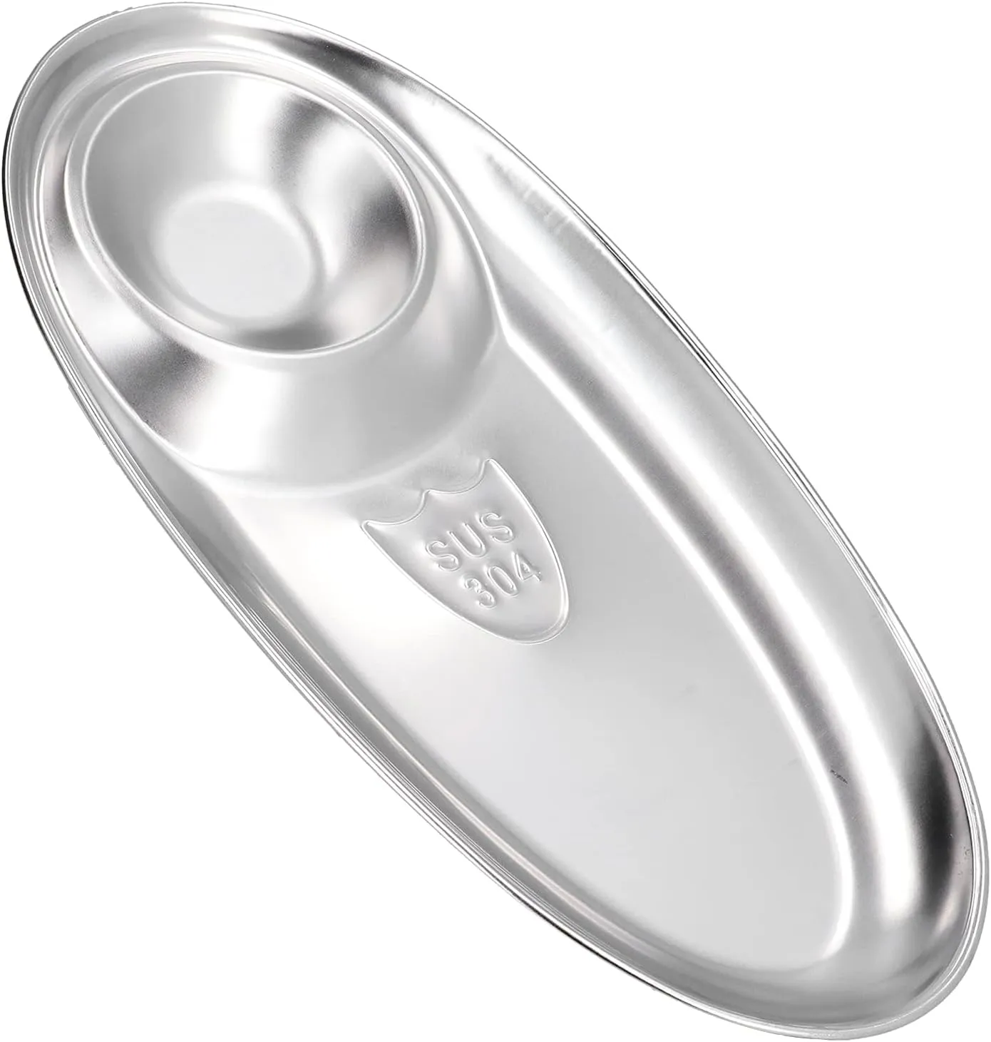 Stainless Steel Snack Plate Easy to Oval Divided Dish for Home Outdoor Camping (L)