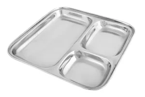 Stainless Steel Square Pav Bhaji Thali Plate, 8.3"