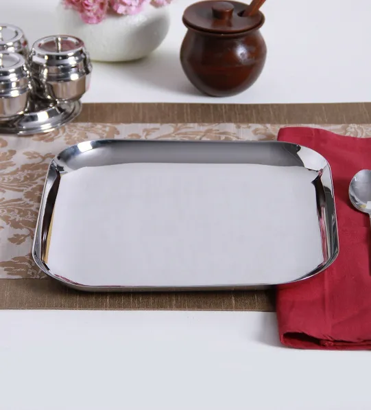Stainless Steel Square Shape Dinner Plate or Platter, 12'' x 12"