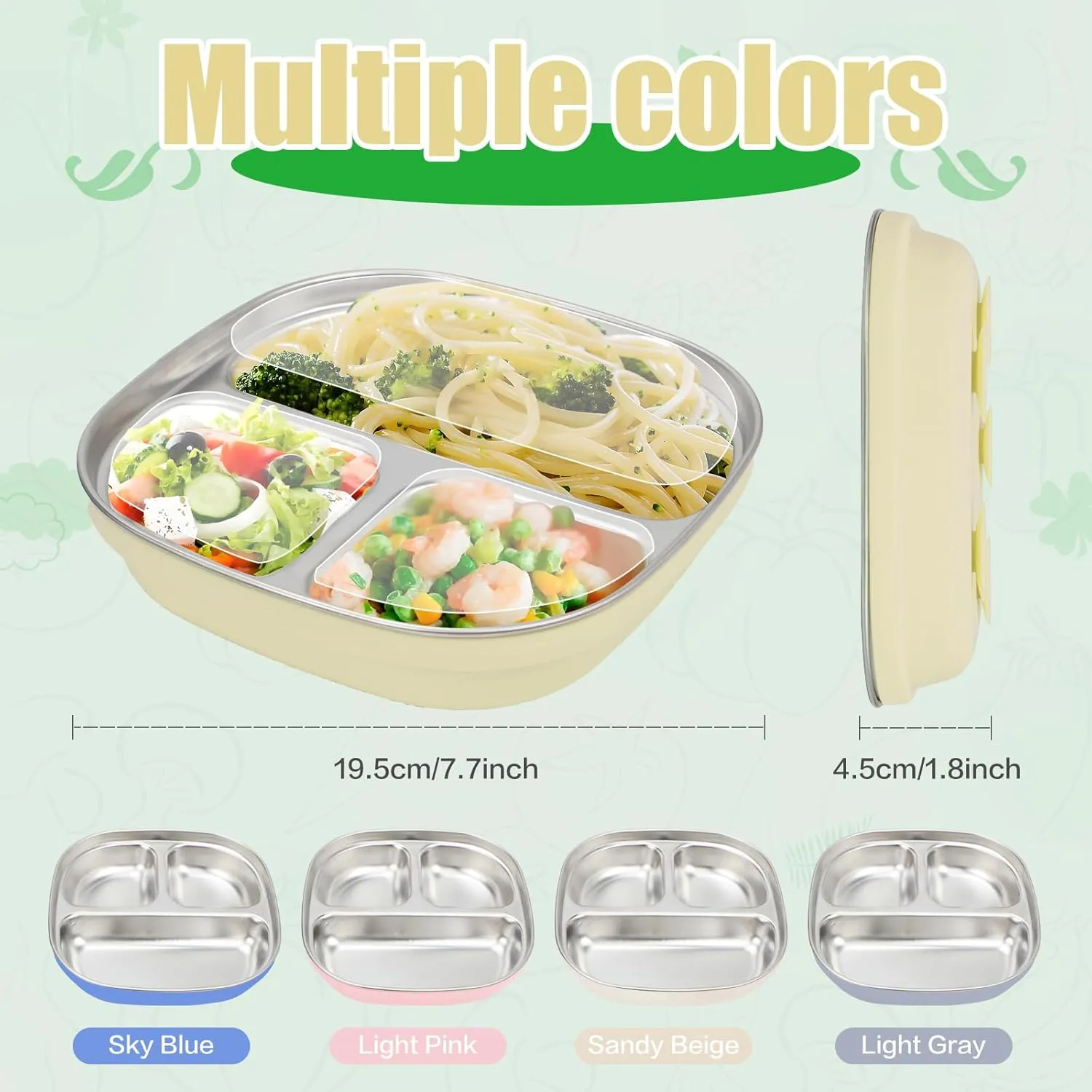 Stainless Steel Toddler Plates with Suction | Non-Slip Divided Baby Plates BPA Free & Non Toxic | Detachable Silicone Base| Dishwasher Safe | Unbreakable Kids Dinnerware 2-pack(yellow   grey)