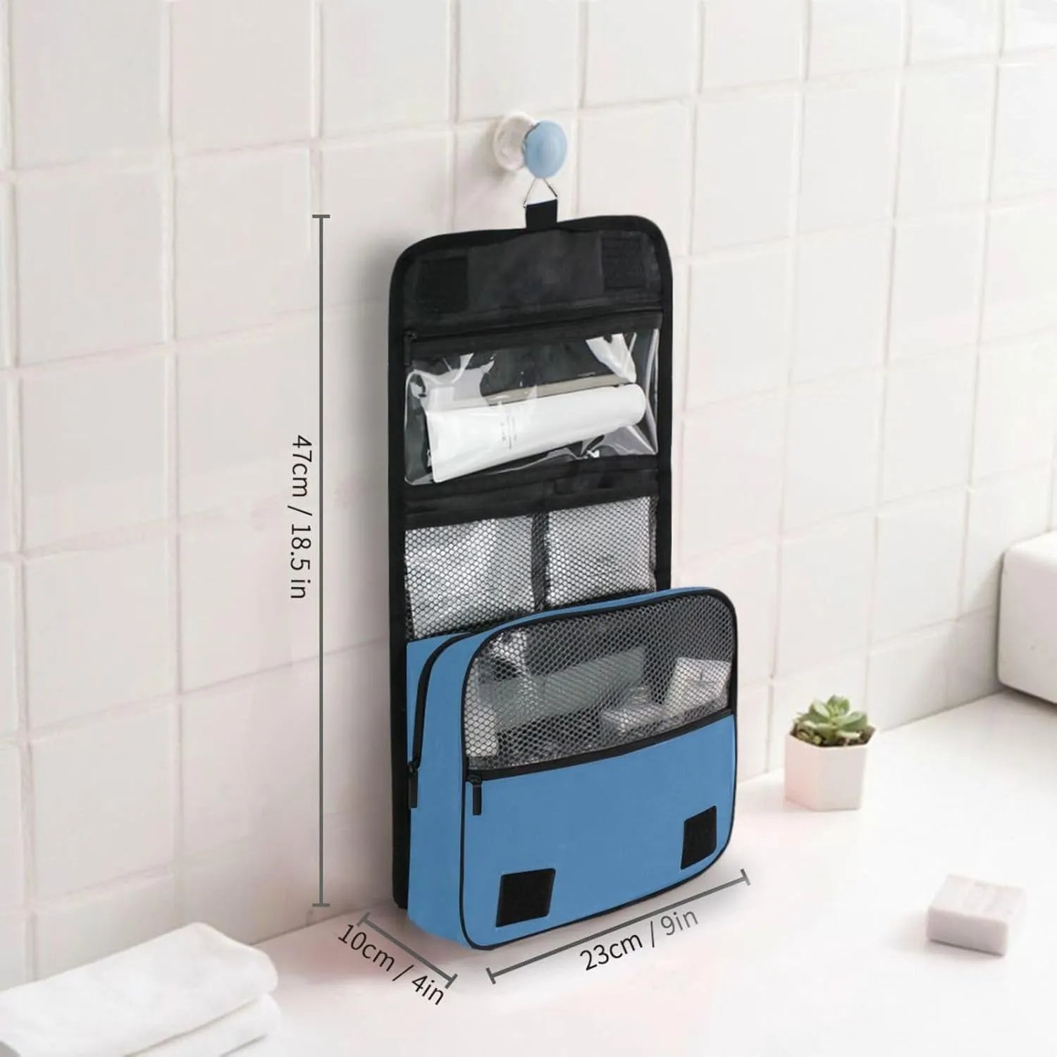 Steel Blue Custom Name Hanging Toiletry Bag Personalized Makeup Cosmetic Bag Large Capacity Travel Toiletry Organizer Cosmetic Case for Shaving Toiletries Brush Storage