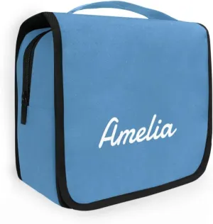 Steel Blue Custom Name Hanging Toiletry Bag Personalized Makeup Cosmetic Bag Large Capacity Travel Toiletry Organizer Cosmetic Case for Shaving Toiletries Brush Storage