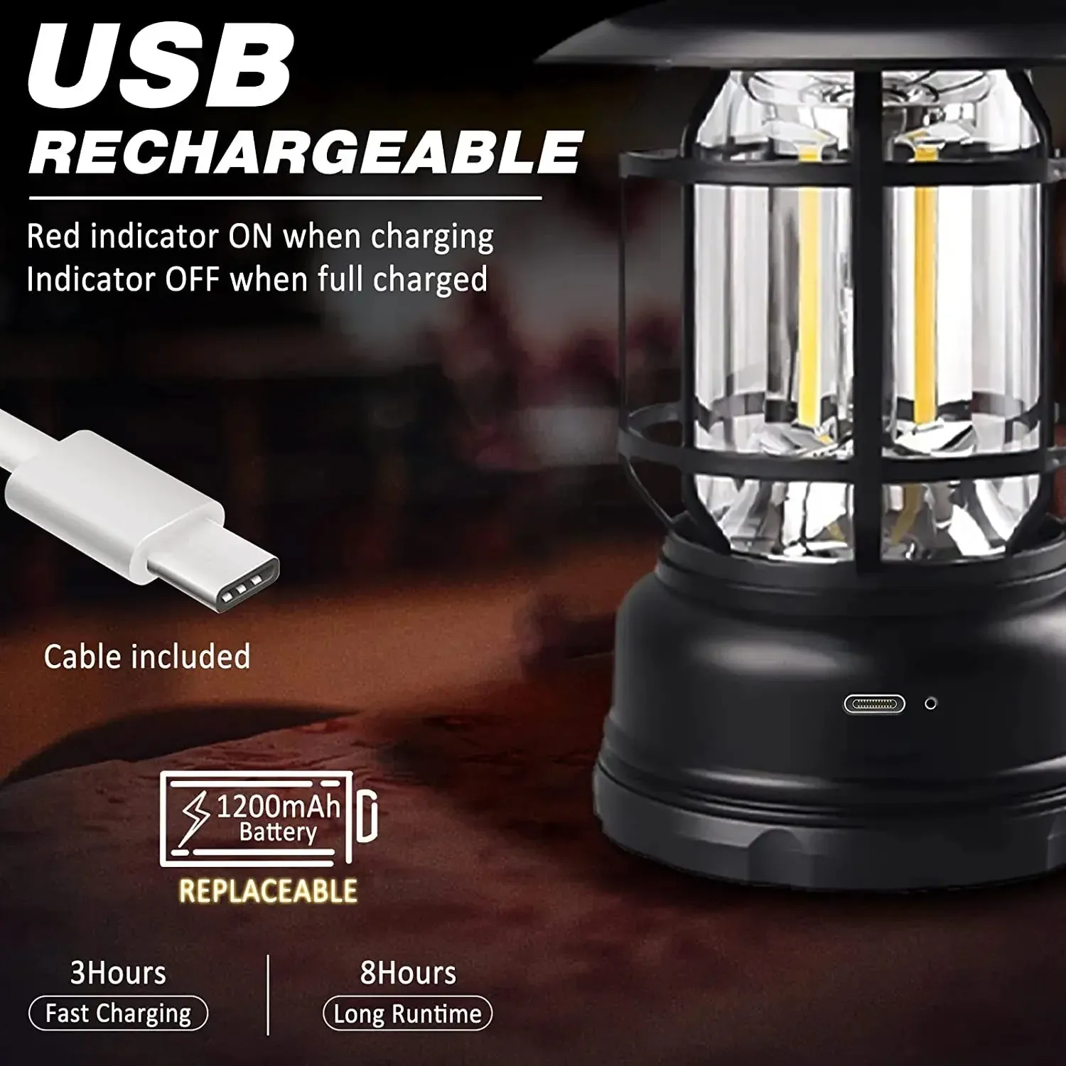 Stepless Dimming COB Portable Waterproof Rechargeable Camping Lantern
