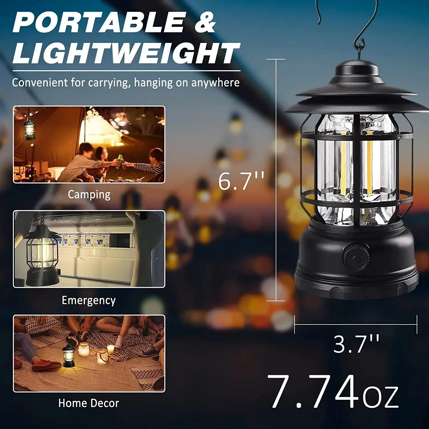 Stepless Dimming COB Portable Waterproof Rechargeable Camping Lantern