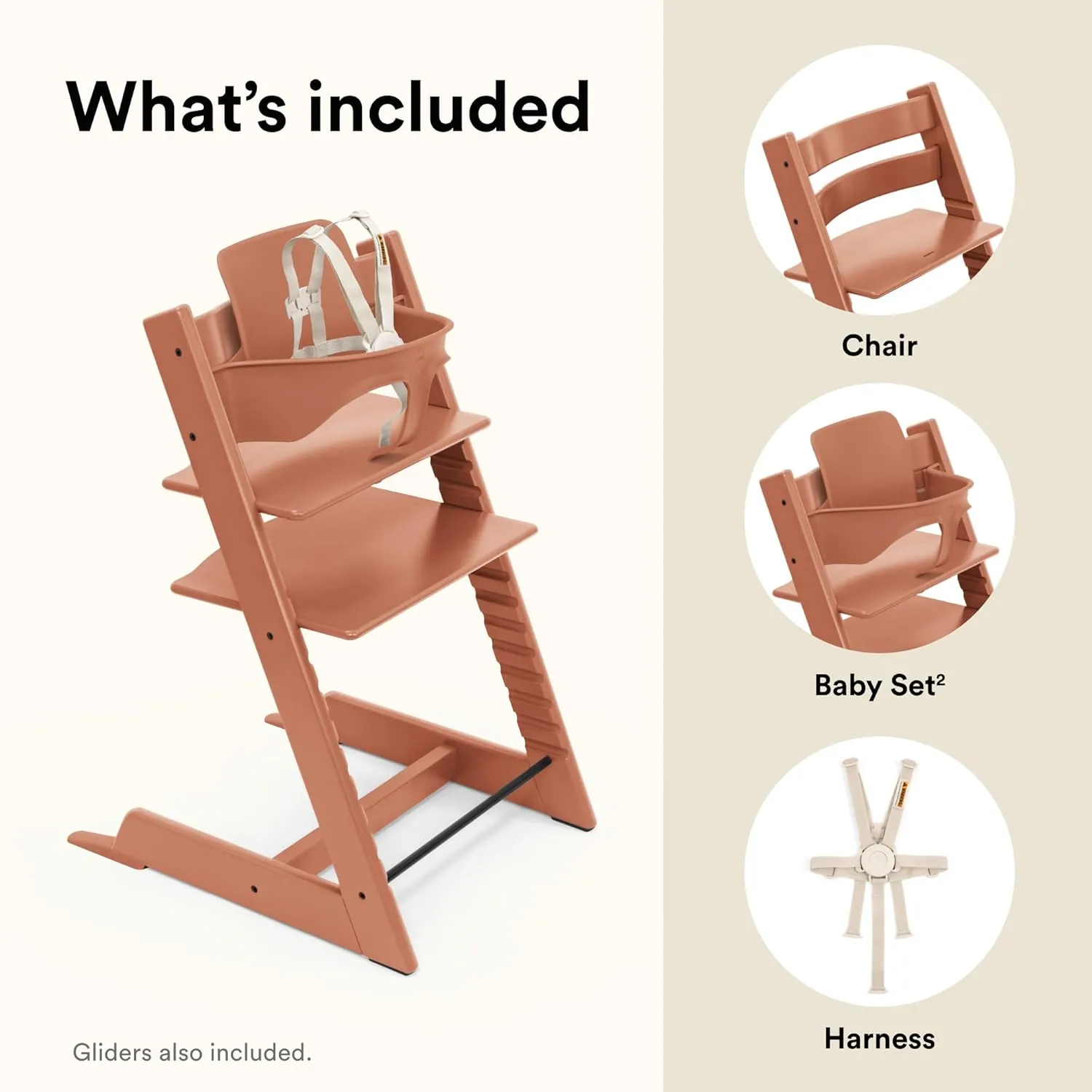Stokke Tripp Trapp High Chair 2, Terracotta - Includes Chair   Baby Set with Removable Harness for Children 6-36 Months - Adjustable, Ergonomic & Easy to Clean