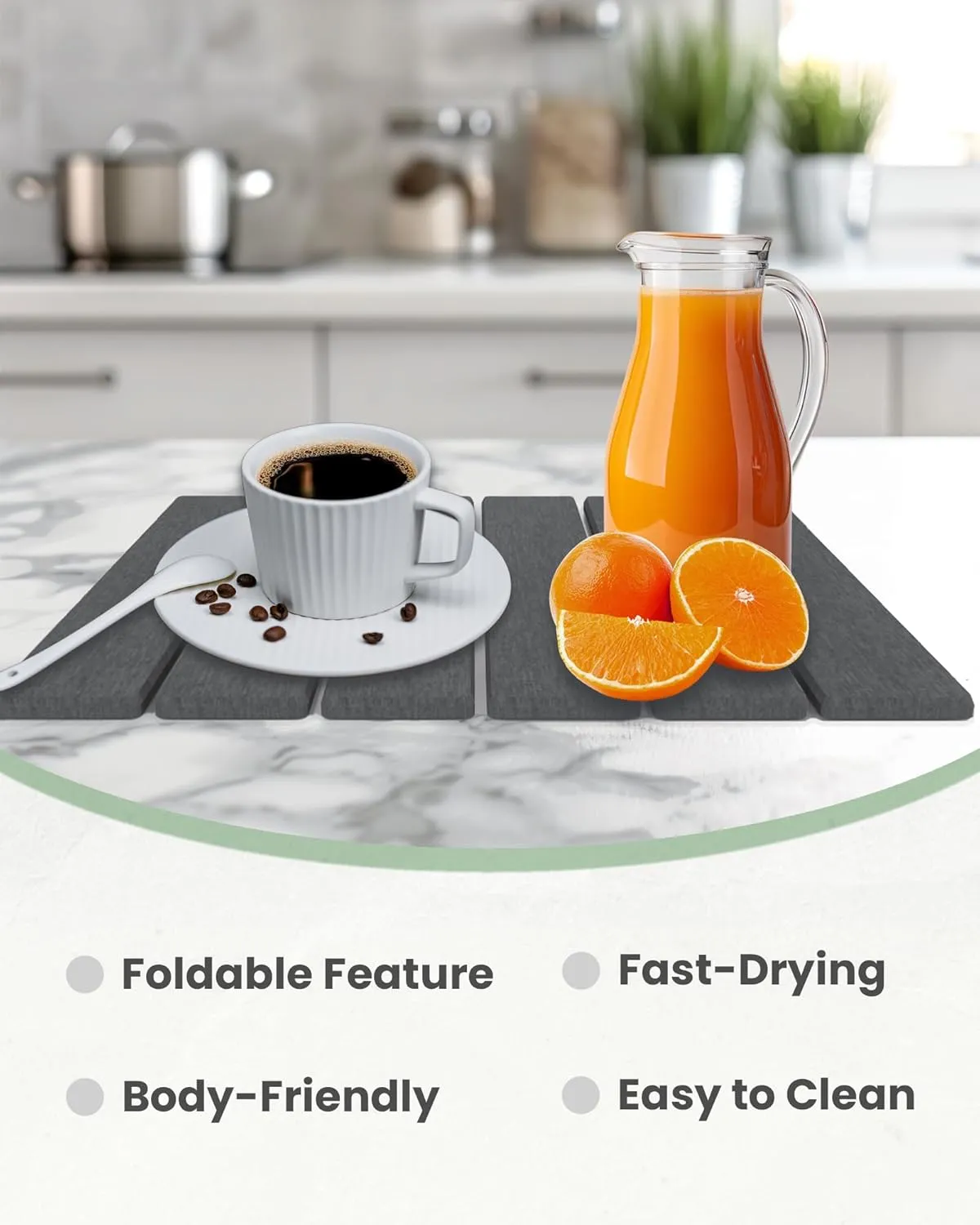Stone Dish Drying Mats for Kitchen Counter, 16x12 Heat-resistant Quick Dry Collapsible Super Absorbent Diatomaceous Earth Pad for Dishes Bottles Cups, Fits Any Countertop