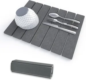 Stone Dish Drying Mats for Kitchen Counter, 16x12 Heat-resistant Quick Dry Collapsible Super Absorbent Diatomaceous Earth Pad for Dishes Bottles Cups, Fits Any Countertop