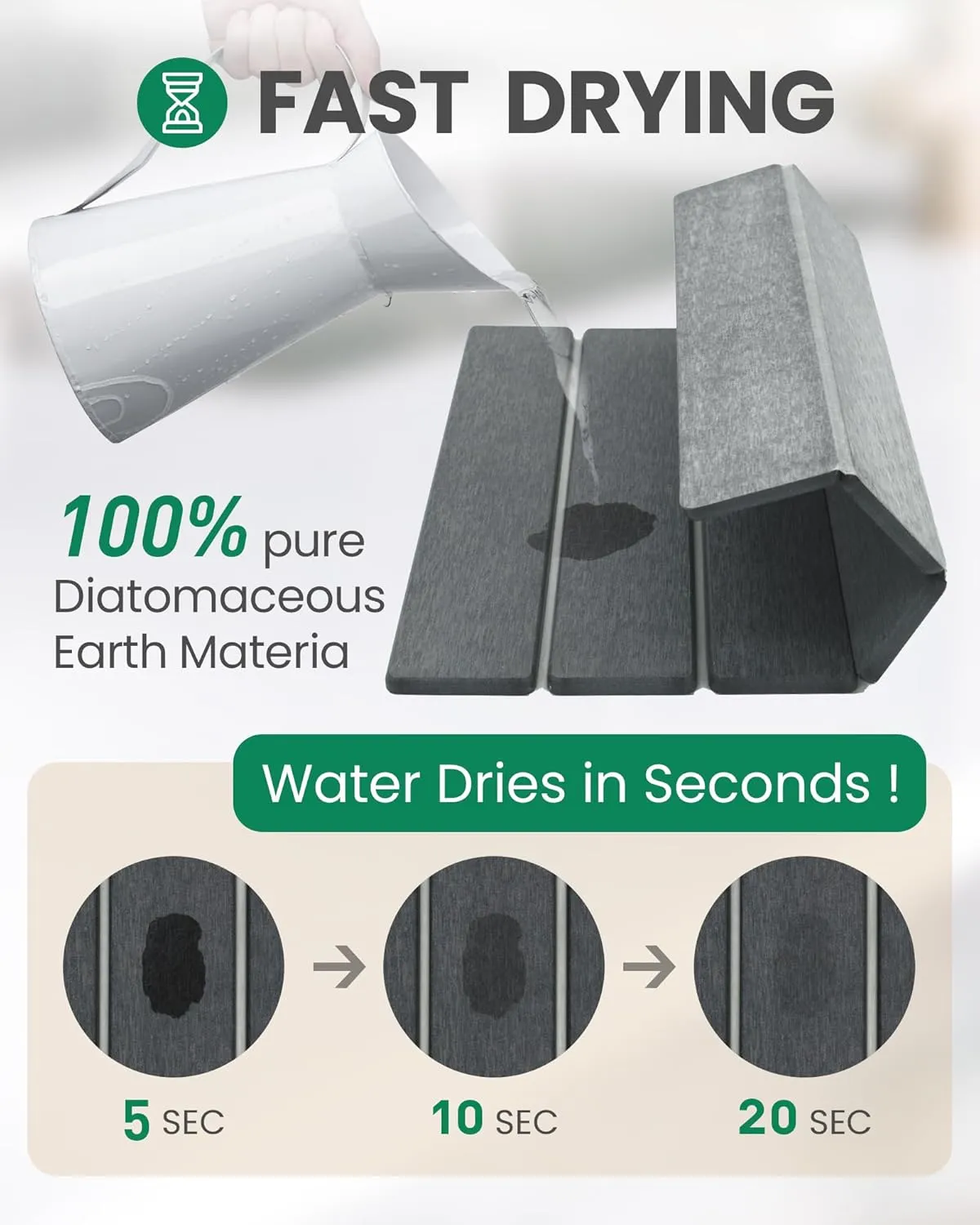 Stone Dish Drying Mats for Kitchen Counter, 16x12 Heat-resistant Quick Dry Collapsible Super Absorbent Diatomaceous Earth Pad for Dishes Bottles Cups, Fits Any Countertop