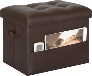 Storage Ottoman Foot Rest Stool, Foldable Leather Footstool Storage Bench with Thicker Foam Padded Seat. Foot Rest Under Desk for Living Room Bedroom 350 lbs, 17x13x13 in, Brown