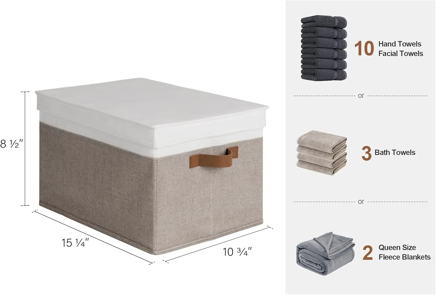 StorageWorks Multipurpose Storage Bins with Lids, Foldable Closet Basket with PU Sewn Handles, Decorative Boxes, Brown and White, Large, 3-Pack