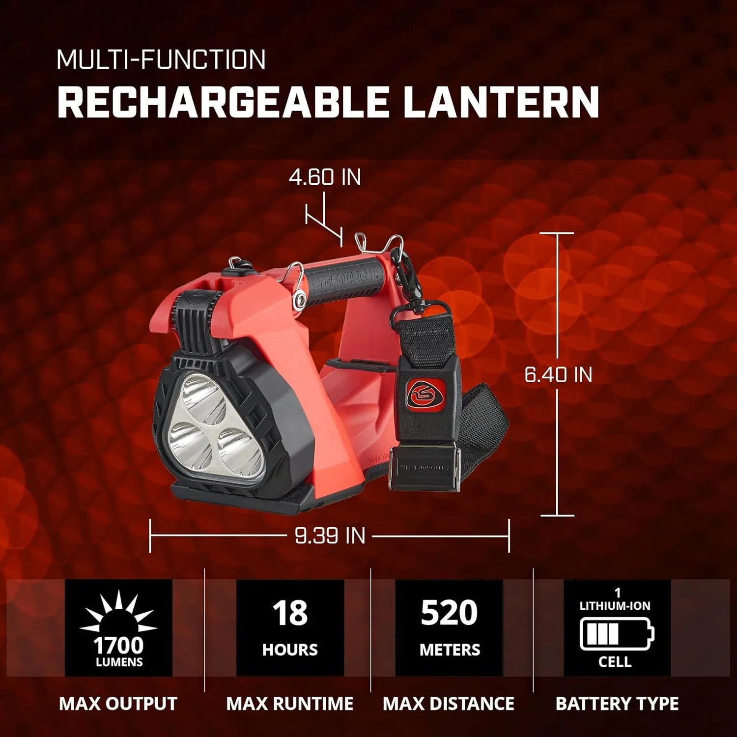 Streamlight 44365 Vulcan Clutch 1700-Lumen Rechargeable Multi-Function Lantern with Vehicle Mount System 12V DC, Includes Quick Release Shoulder Strap, Orange