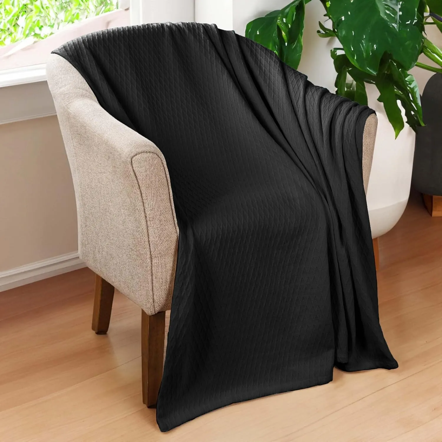 Superior 100% Cotton Thermal Blanket, Soft and Breathable Cotton for All Seasons, Bed Blanket and Oversized Throw Blanket with Luxurious Diamond Weave - King Size, burgundy