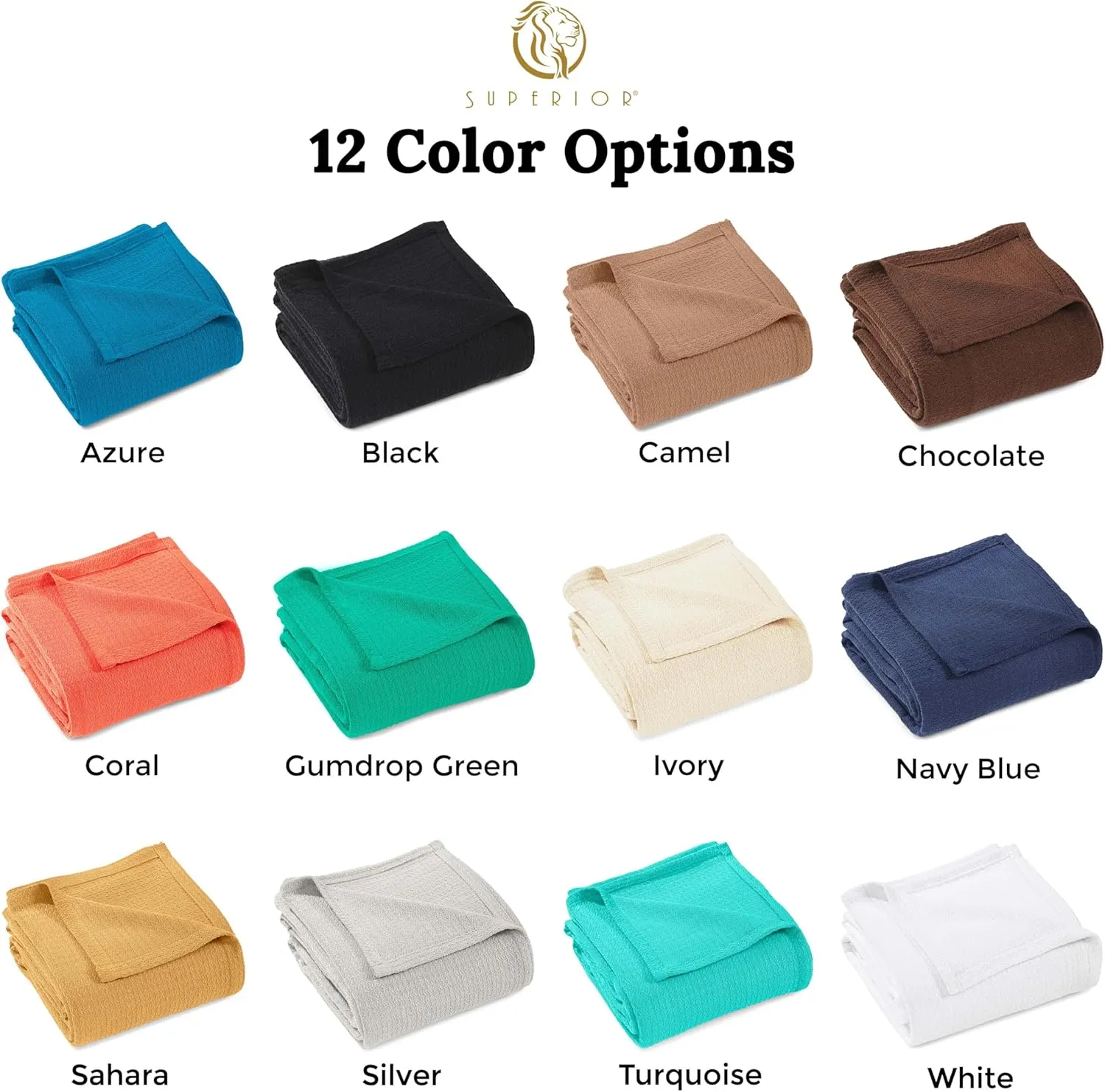 Superior Waffle Weave Cotton Blanket, for Picnic, Beach, Traveling or Camping, Comfy Blanket, Bedroom Decor, Essentials, Cover for Bed, Couch, Lounging, Honeycomb Knit, Twin, Black