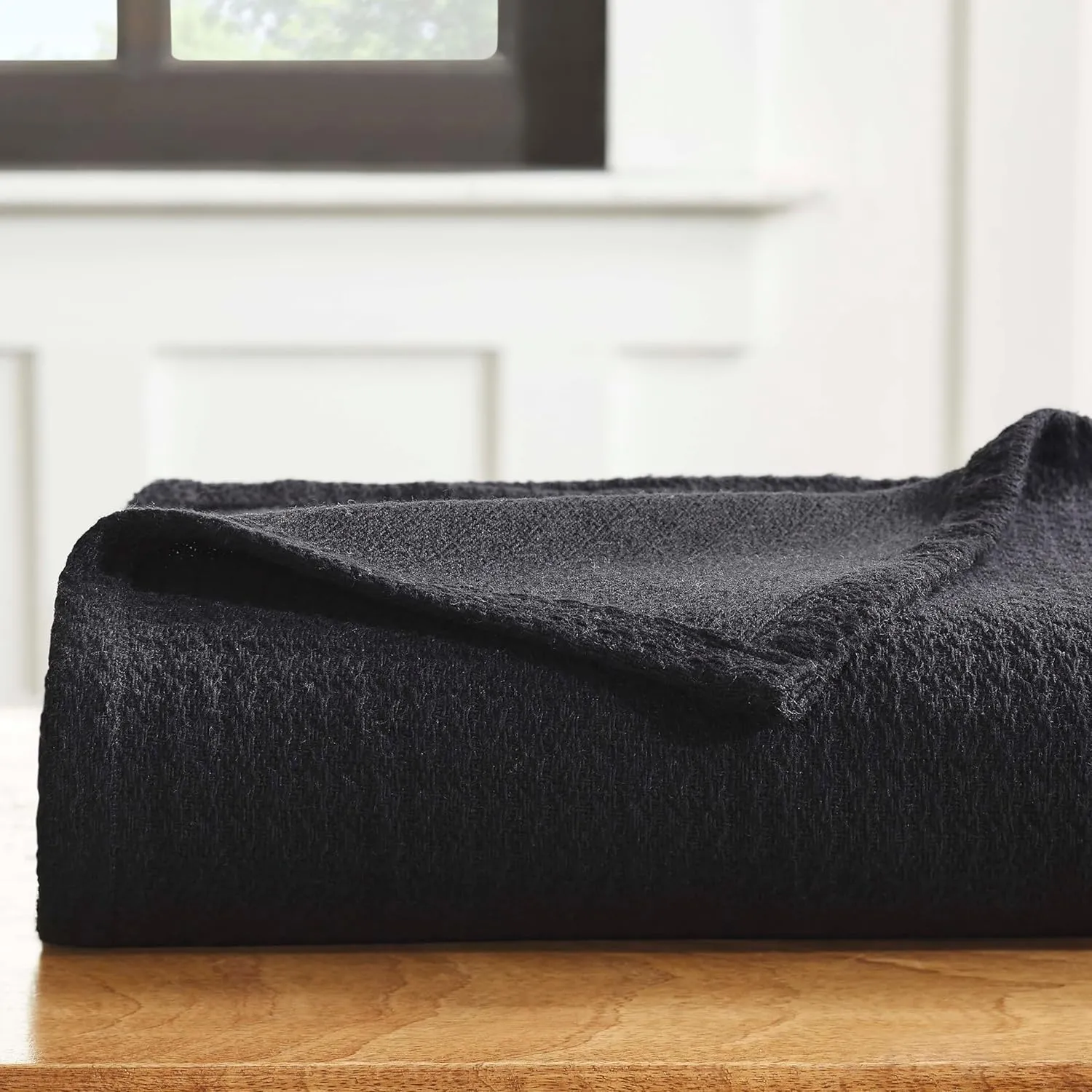Superior Waffle Weave Cotton Blanket, for Picnic, Beach, Traveling or Camping, Comfy Blanket, Bedroom Decor, Essentials, Cover for Bed, Couch, Lounging, Honeycomb Knit, Twin, Black