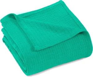 Superior Waffle Weave Cotton Blanket, for Picnic, Beach, Traveling or Camping, Comfy Blanket, Bedroom Decor, Essentials, Cover for Bed, Couch, Lounging, Honeycomb Knit, Twin, Gumdrop Green