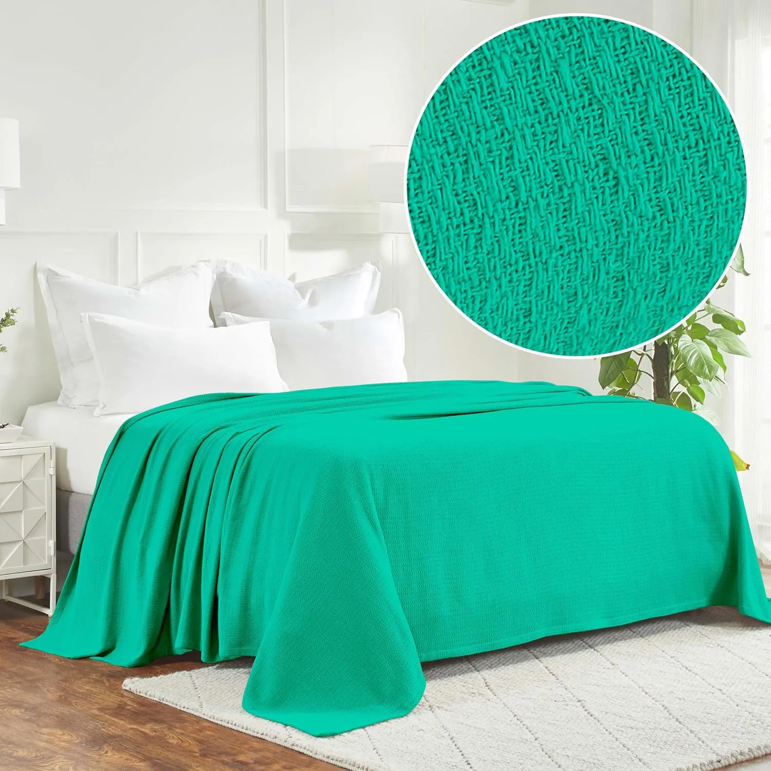 Superior Waffle Weave Cotton Blanket, for Picnic, Beach, Traveling or Camping, Comfy Blanket, Bedroom Decor, Essentials, Cover for Bed, Couch, Lounging, Honeycomb Knit, Twin, Gumdrop Green