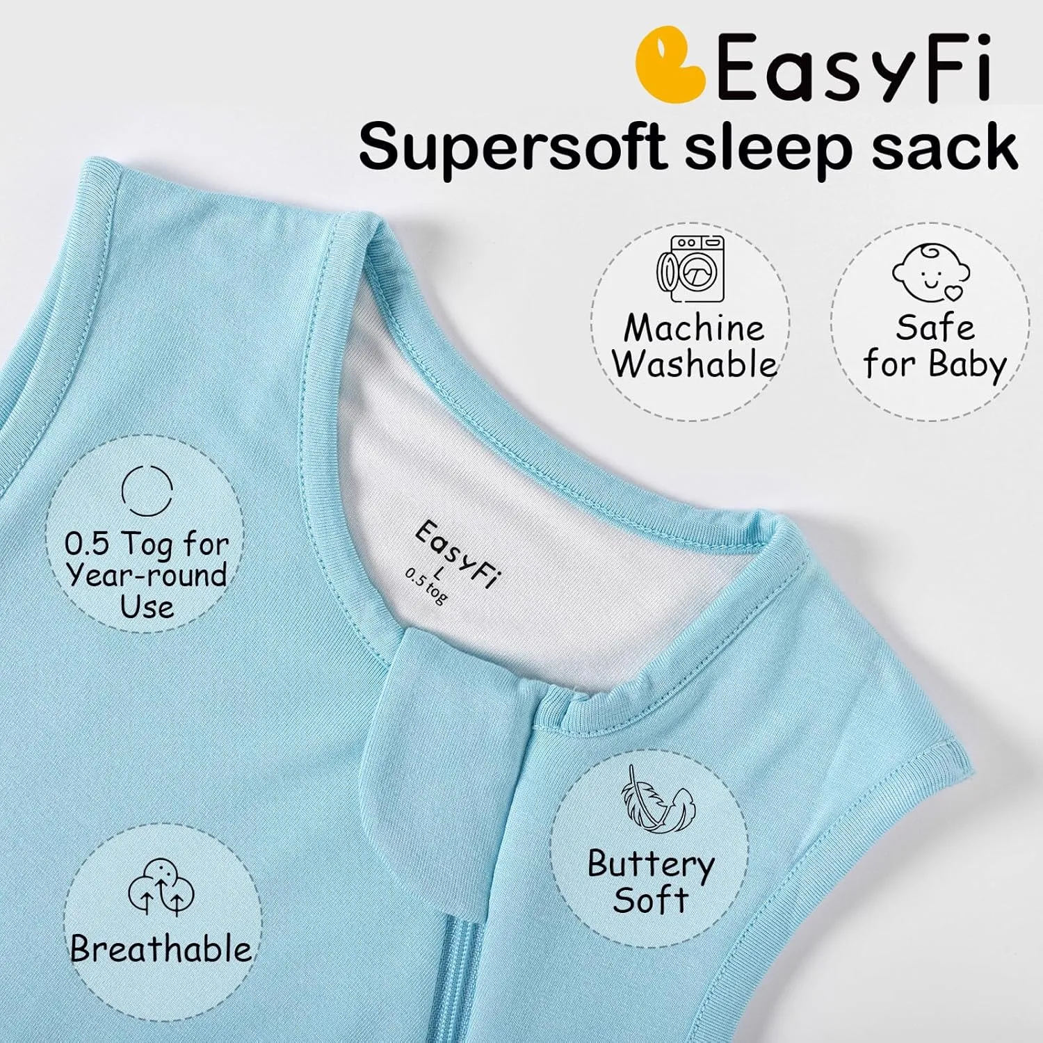 Supersoft Rayon Made from Bamboo Sleep Sack 12-18 Months 0.5 Tog Lightweight Toddler Sleep Sack Baby Wearable Blanket with 2-Way Zipper Summer Unisex Sleeping Bag for Babies (2 Pack) Blue & Gray