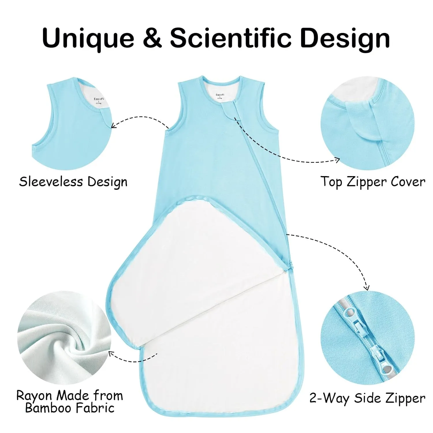 Supersoft Rayon Made from Bamboo Sleep Sack 12-18 Months 0.5 Tog Lightweight Toddler Sleep Sack Baby Wearable Blanket with 2-Way Zipper Summer Unisex Sleeping Bag for Babies (2 Pack) Blue & Gray