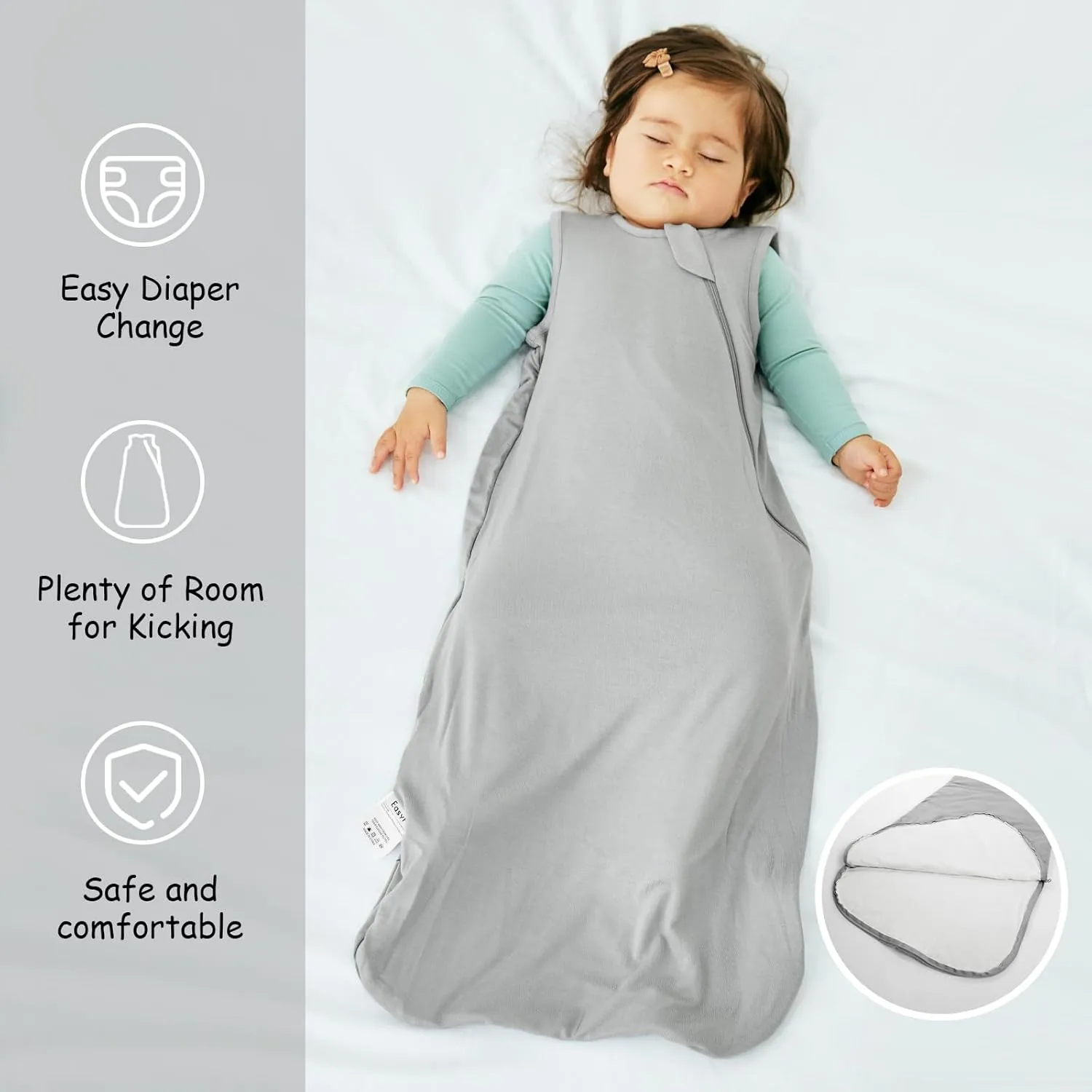 Supersoft Rayon Made from Bamboo Sleep Sack 12-18 Months 0.5 Tog Lightweight Toddler Sleep Sack Baby Wearable Blanket with 2-Way Zipper Summer Unisex Sleeping Bag for Babies (2 Pack) Blue & Gray
