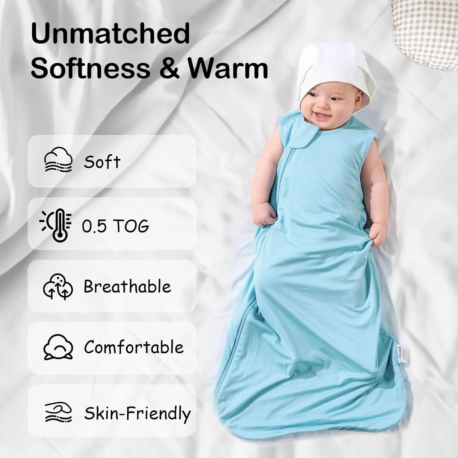 Supersoft Rayon Made from Bamboo Sleep Sack 12-18 Months 0.5 Tog Lightweight Toddler Sleep Sack Baby Wearable Blanket with 2-Way Zipper Summer Unisex Sleeping Bag for Babies (2 Pack) Blue & Gray