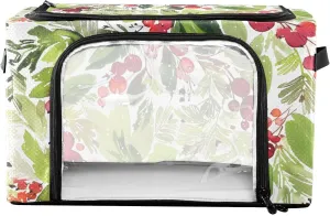 susiyo Watercolor Christmas Berries Spruce Green Zippered Storage Bag for Closet Bedding Clothes Blankets Organizer Bag with Clear Window