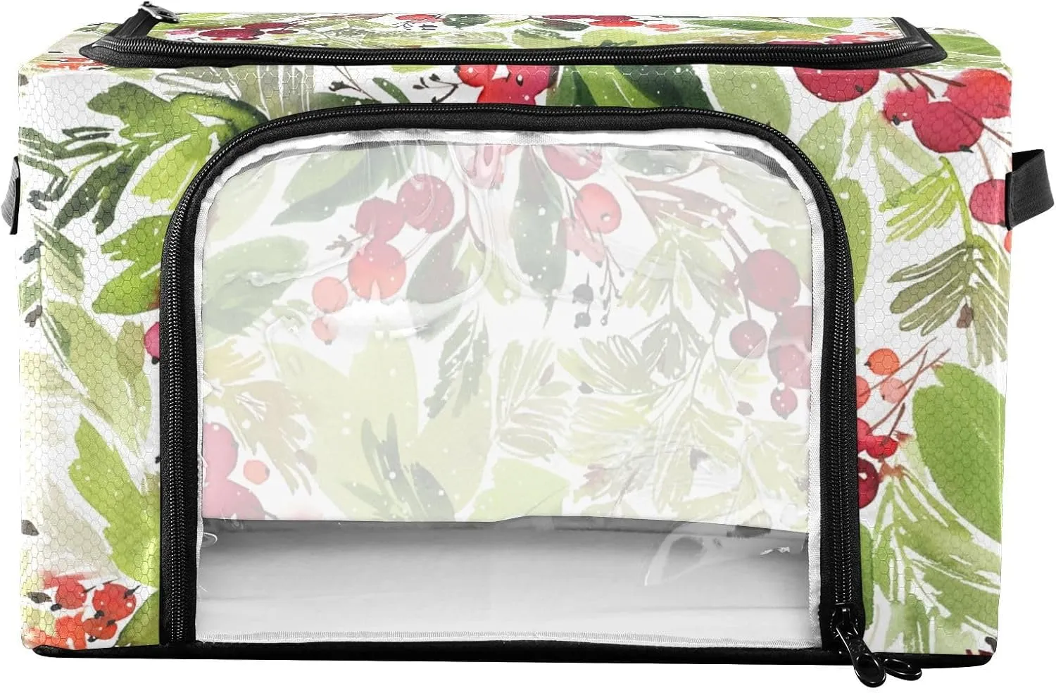 susiyo Watercolor Christmas Berries Spruce Green Zippered Storage Bag for Closet Bedding Clothes Blankets Organizer Bag with Clear Window