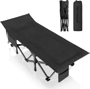 Suteck Camping Cot, Sleeping Cot Bed for Adults Sleeping Portable Folding Outdoor Cots for Camping W/Build-in Soft Cotton Pad and Carry Bag for Home Office Nap Beach Travel