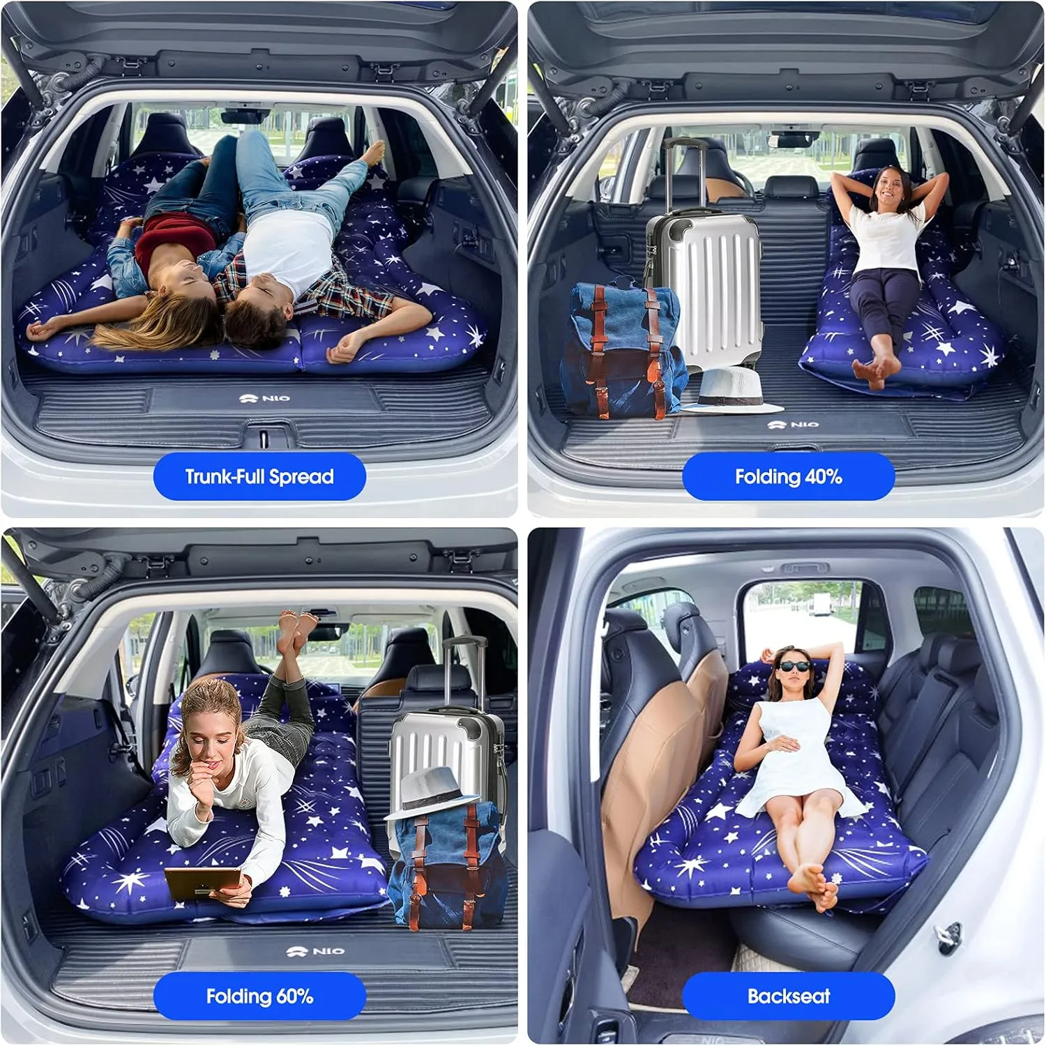 SUV Air Mattress Camping Bed Cushion Pillow, Inflatable, Car Portable Bed Back Seat (Starry Blue)