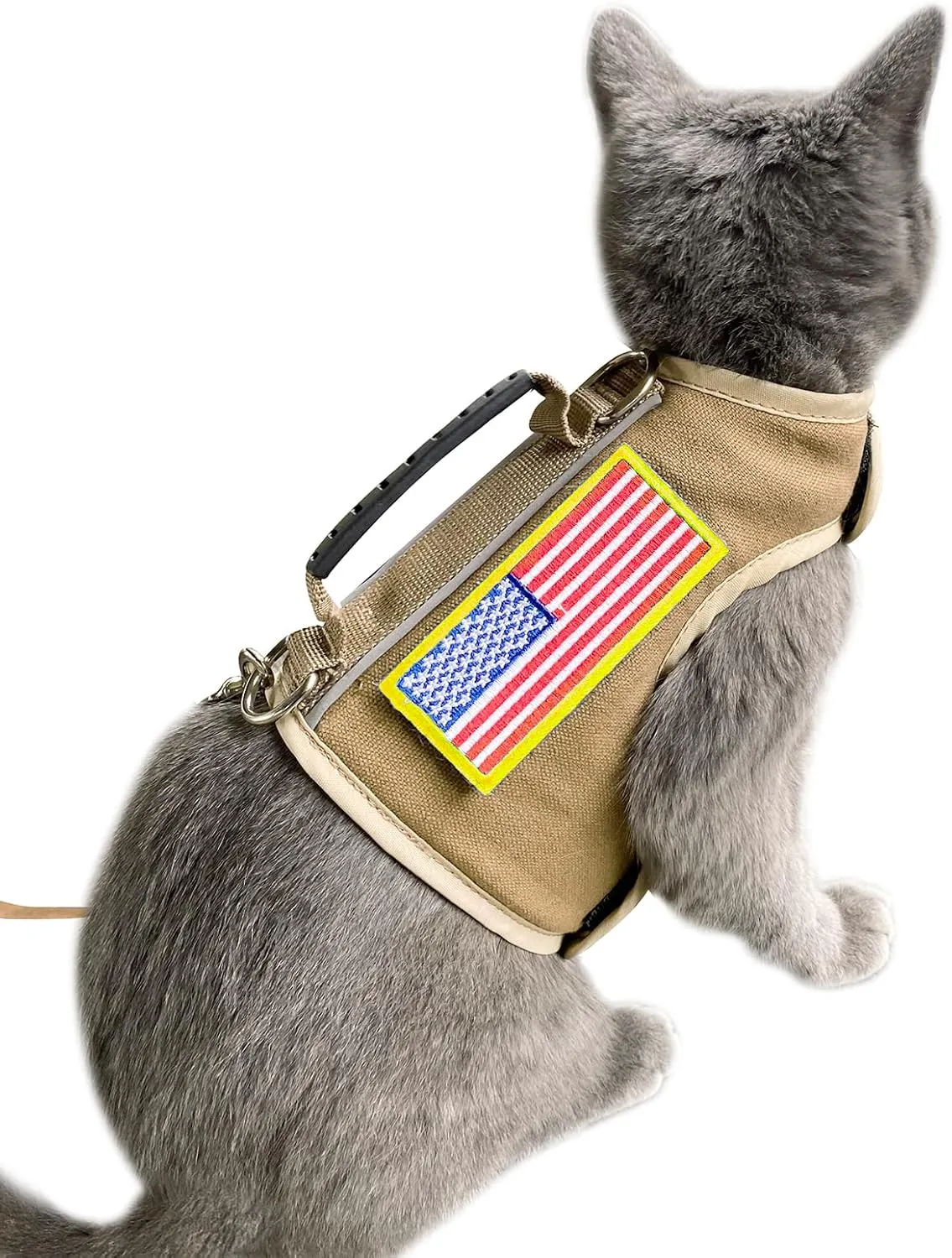 Tactical Cat Harness and Leash for Walking Escape Proof, Adjustable Cat Walking Jackets, Padded Stylish Cat Vest, Khaki, Large
