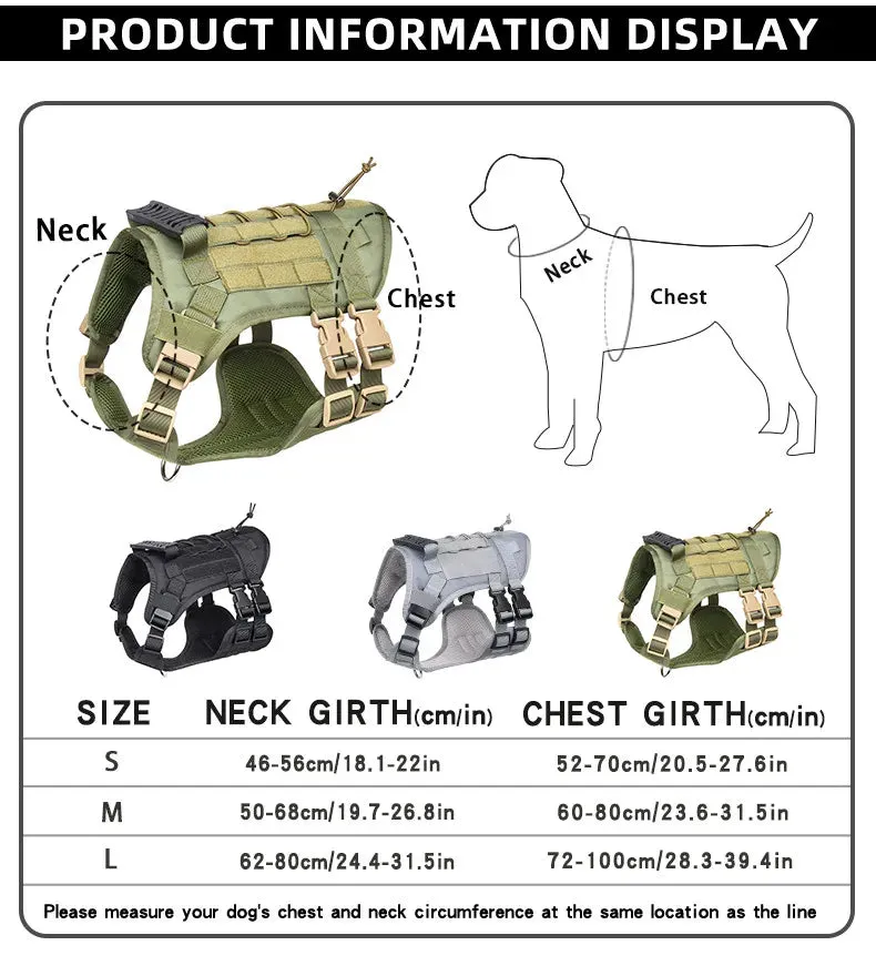 Tactical Dog Harness Vest for Training & Walking, Medium & Large Dogs