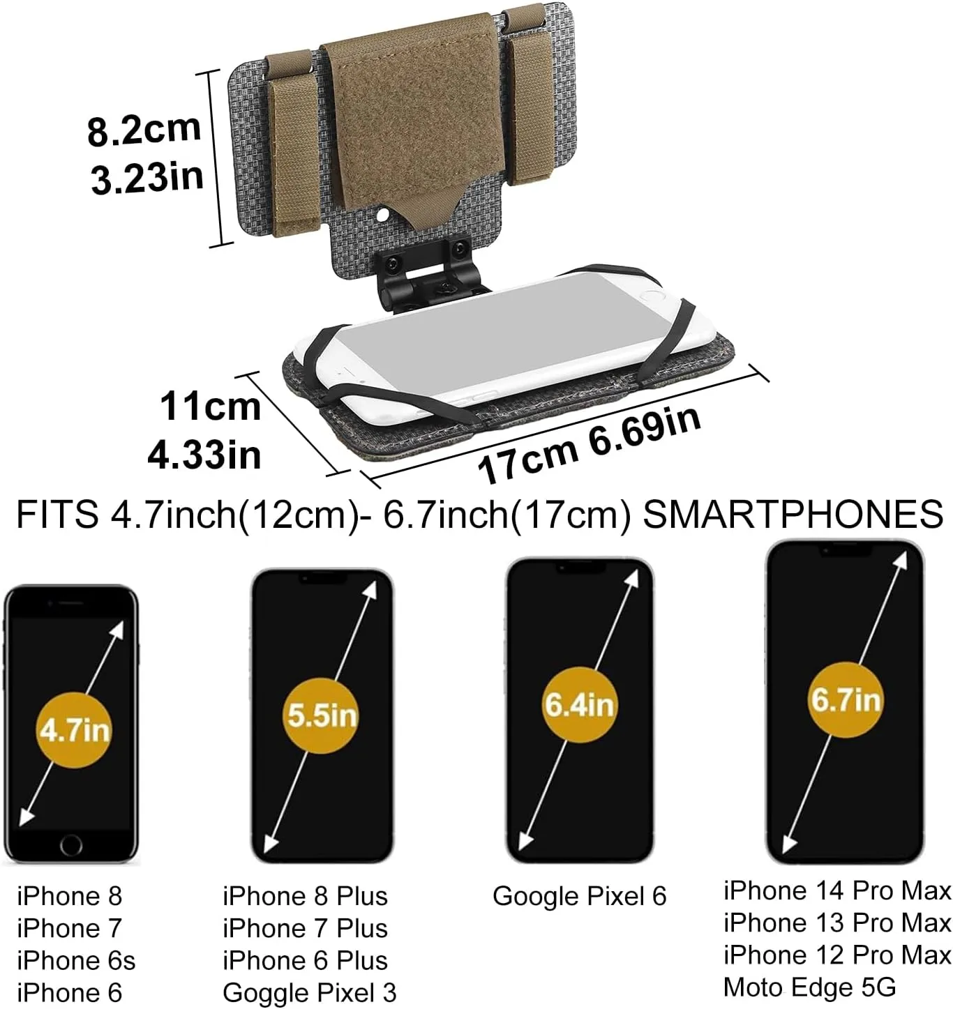 Tactical Plate Carrier MOLLE Vest Phone Holder Universal Cell Phone Chest Mount Pouch Adjustable Foldable Navigation Phone Board Attachment for 4.7"-6.7" Outdoor Sports (Tan)