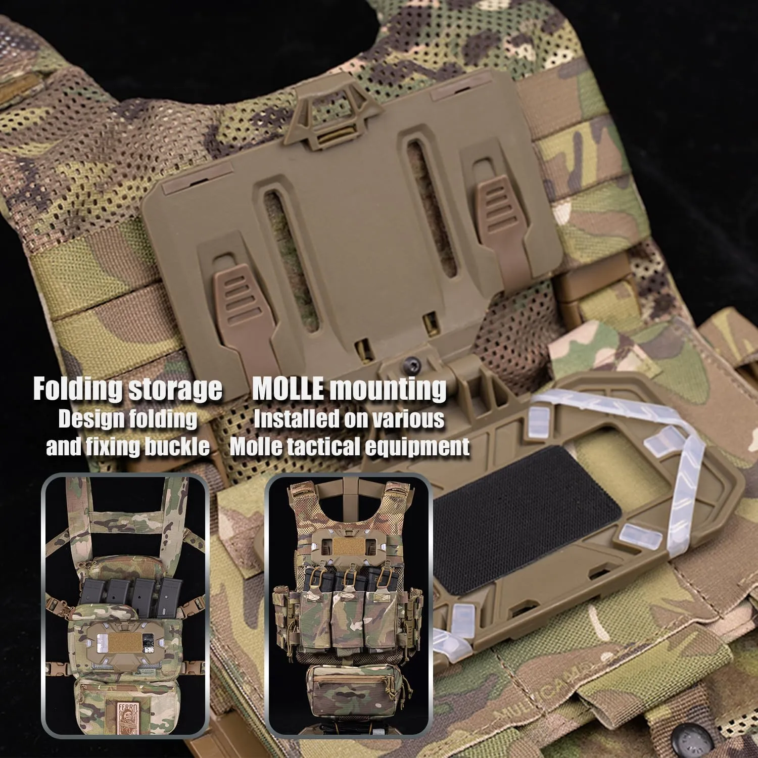 Tactical Plate Carrier Vest Attachments Universal Phone Chest Mount for Screen Size 4.7"-6.7" Molle Foldable Navigation Phone Holder Board