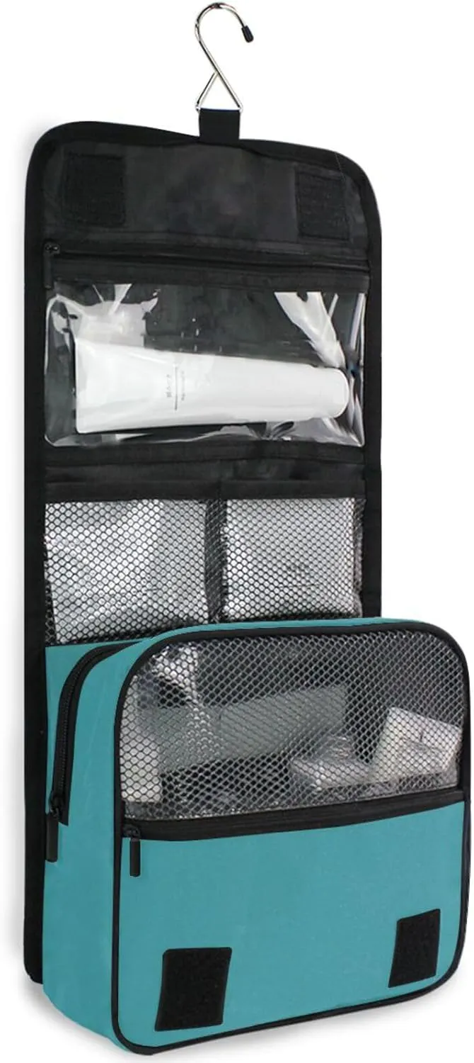 Teal Blue Custom Name Hanging Toiletry Bag Personalized Makeup Cosmetic Bag Travel Toiletry Organizer Large Capacity Cosmetic Case for Brush Toiletries Shaving Storage